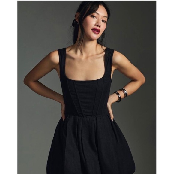 anthropologie short black dress Maeve Short-Sleeve V-Neck Embellished Mini Dress